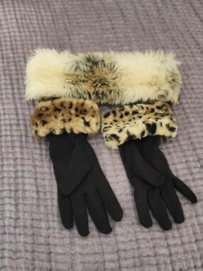 Faux Fur Cuff Jacyln Smith Brown Gloves with American Eagle Headband